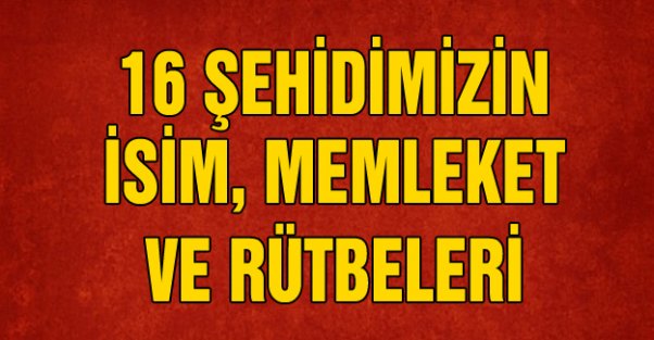 Dağlıca'da Şehit Edilen 16 Askerin Kimliği Belli Oldu