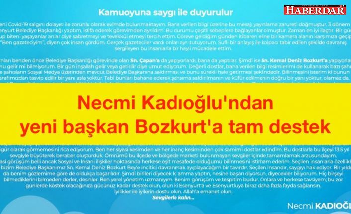 Esenyurt eski belediye başkanı Kadıoğlu'ndan yeni başkan Bozkurt'a tam destek