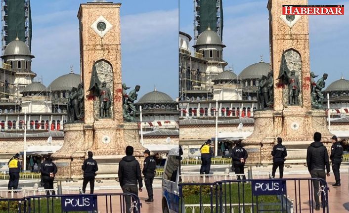 Taksim Cumhuriyet Anıtı'na çirkin saldırı!