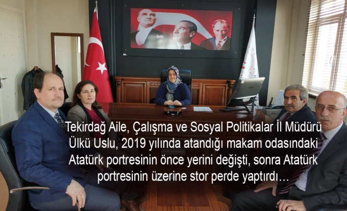 Atatürk portesinin üzerindeki perde koymuş...