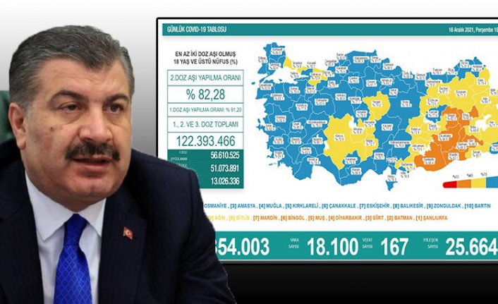 Türkiye'de koronavirüsten 167 kişi daha hayatını kaybetti! 18 bin 100 yeni vaka var